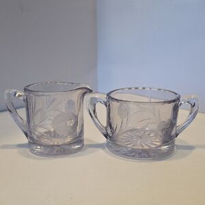 Vintage EAPG Cut Glass Cream And Sugar Set, Turning Purple